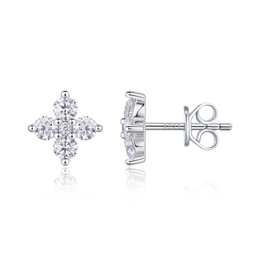 Boucles d'oreilles Azucena en argent sterling 925, une de face et une de profil montrant la tige et le poussoir